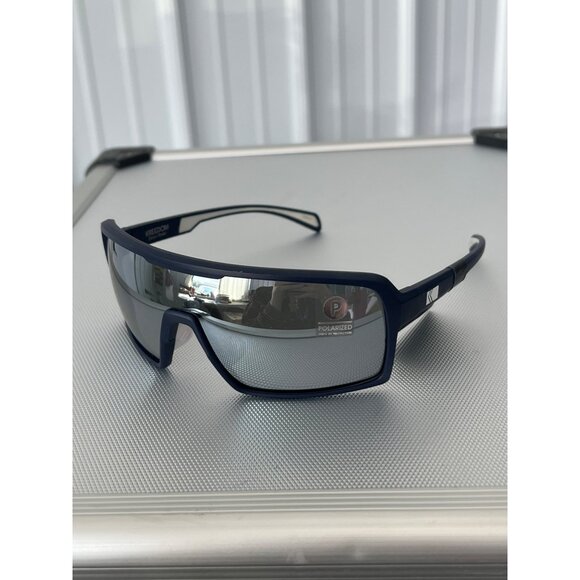 Kreedom Polarized Sports Sunglasses Blue Frame Silver Lenses Cycling Active NEW - Picture 2 of 6